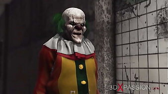 Evil clown plays with a sweet horny college girl in an abandoned sickbay