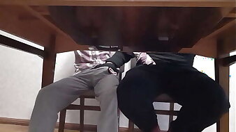 We masturbate each other under the table during English class at the university - Girls fly orgasm